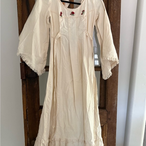 gunny Dresses & Skirts - Cream Maxi Dress with Red Rose Embroidery